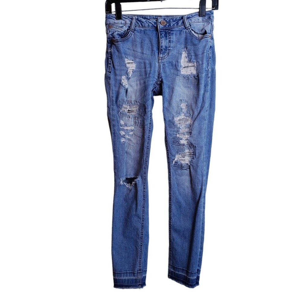 Twenty One Black Rue21 Mid Rise Skinny Flex Jeans Women's 3/4 Regular Blue - Picture 3 of 16